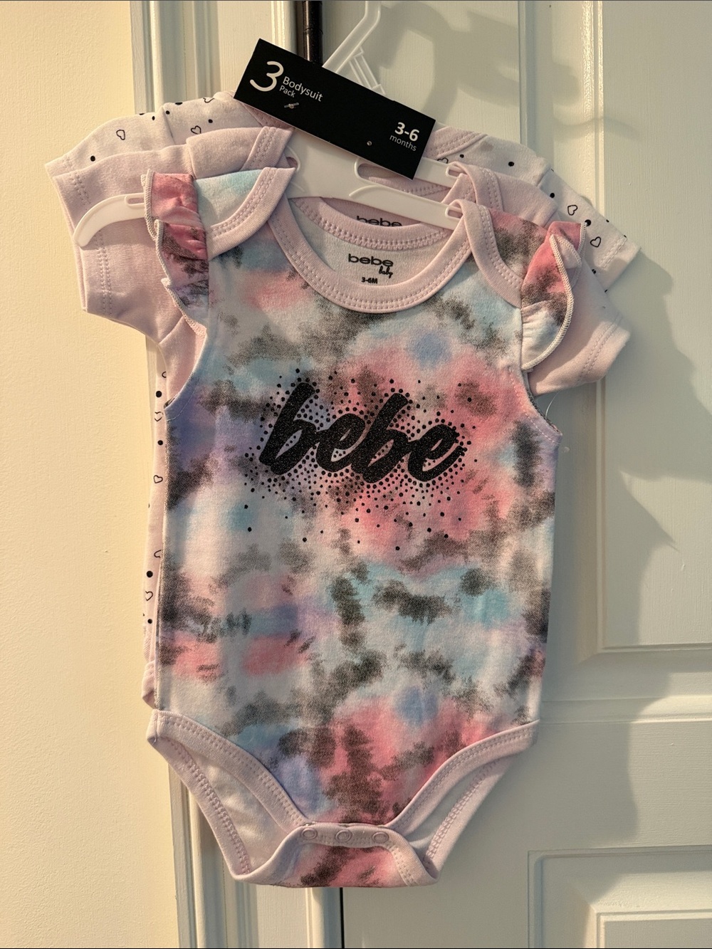 bebe Pink Multi Tie-Dye Logo One-Piece Bodysuit - 3-Pack